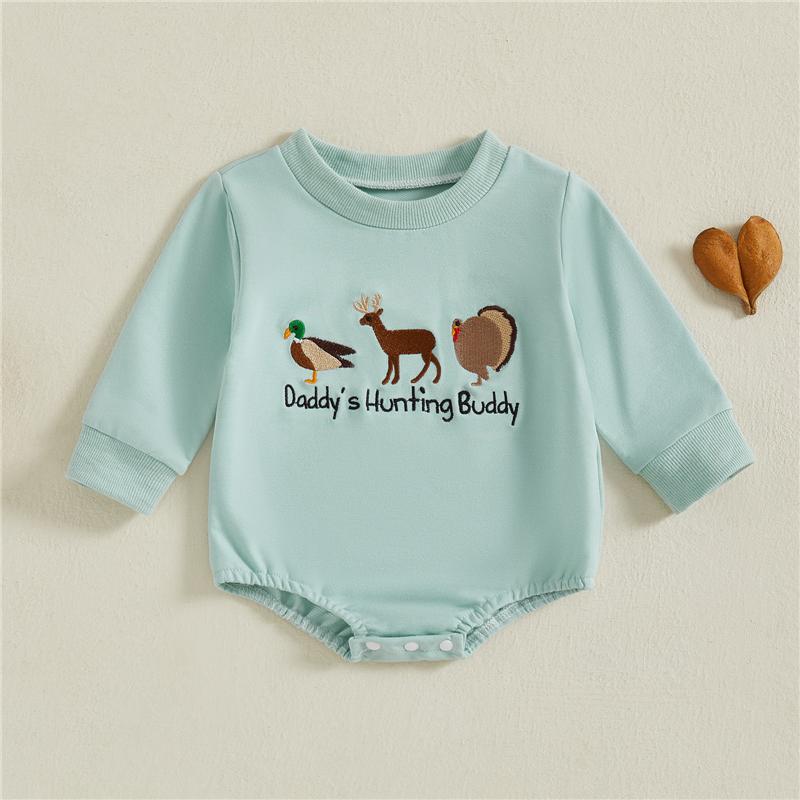 

Newborn Baby Boy Fall Sweatshirt Romper Animal Embroidery Long Sleeve Round Neck Bubble Cotton Jumpsuit 0-3M