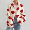 Cardigan Lungo Invernale da Donna Morbido con Zip e Stampa Cuori in Peluche