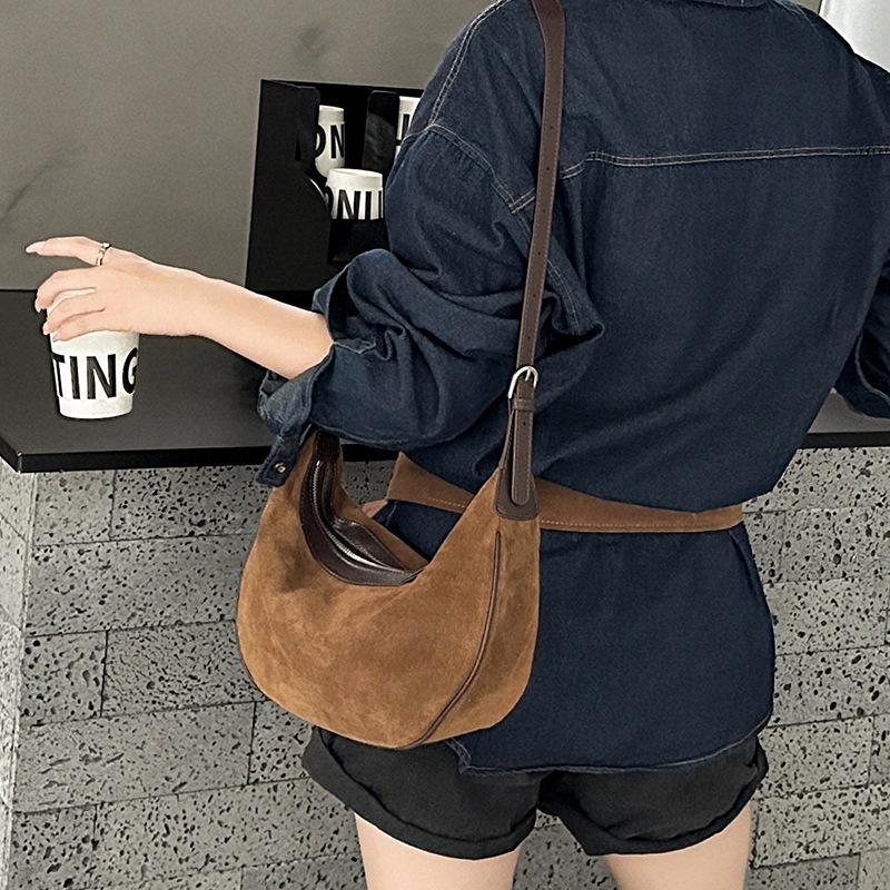 2026 A/W Vintage Matte Nubuck Underarm Crossbody Bag - Women's Luxurious Shoulder Purse for Autumn Winter