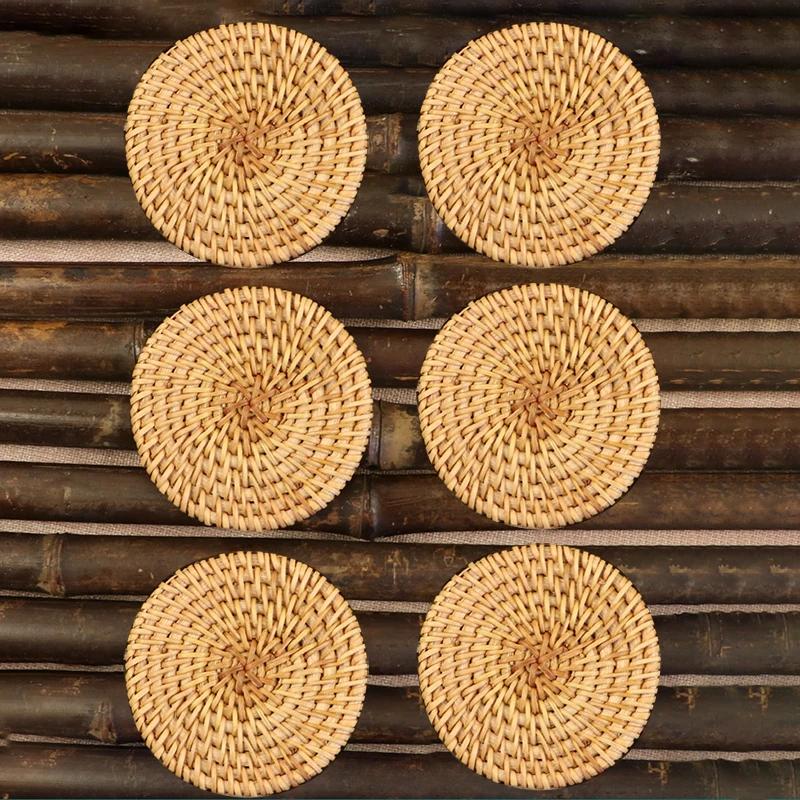 3 Stück/6 Stück Getränkeuntersetzer Teezubehör Rundes Geschirr Platzset Untersetzer Rattanwebe Tasse Wärmeisolierunterlage Durchmesser 8 cm