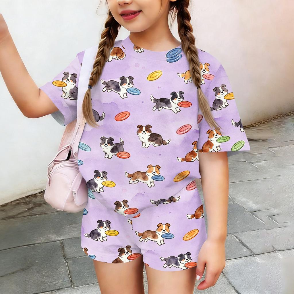 Kids Casual Short Sleeve Top and Shorts Set Animal Print Lightweight Breathable Summer Outfit for Boys and Girls Soft Fabric