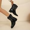 Nnü Retro Square Toe Embroidery Western Boots Women's Autumn and Winter Large Size Foreign Trade Short Boots Block Heel Back Zip Cowboy Boots