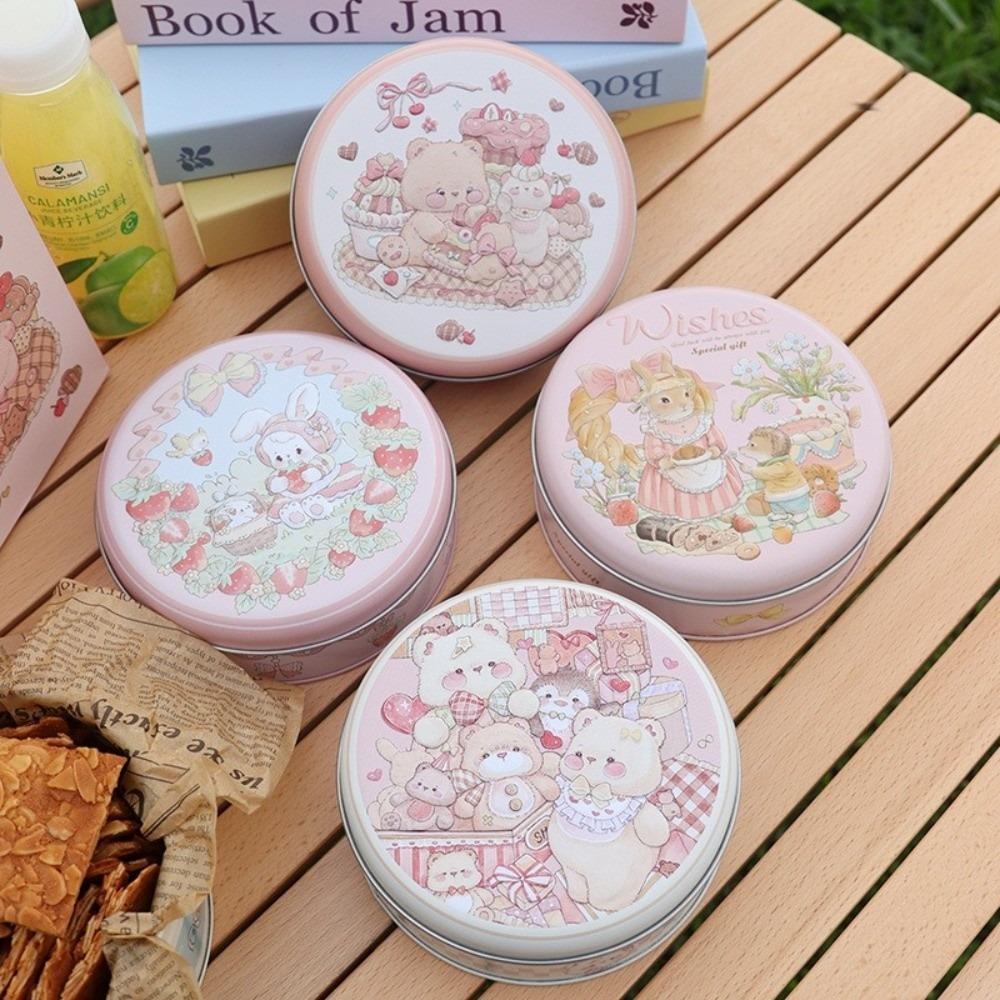 Round Candy Storage Box Cartoon Pattern Tinplate Gift Packaging Box 3D Relief Large Capacity Biscuit Packaging Iron Can