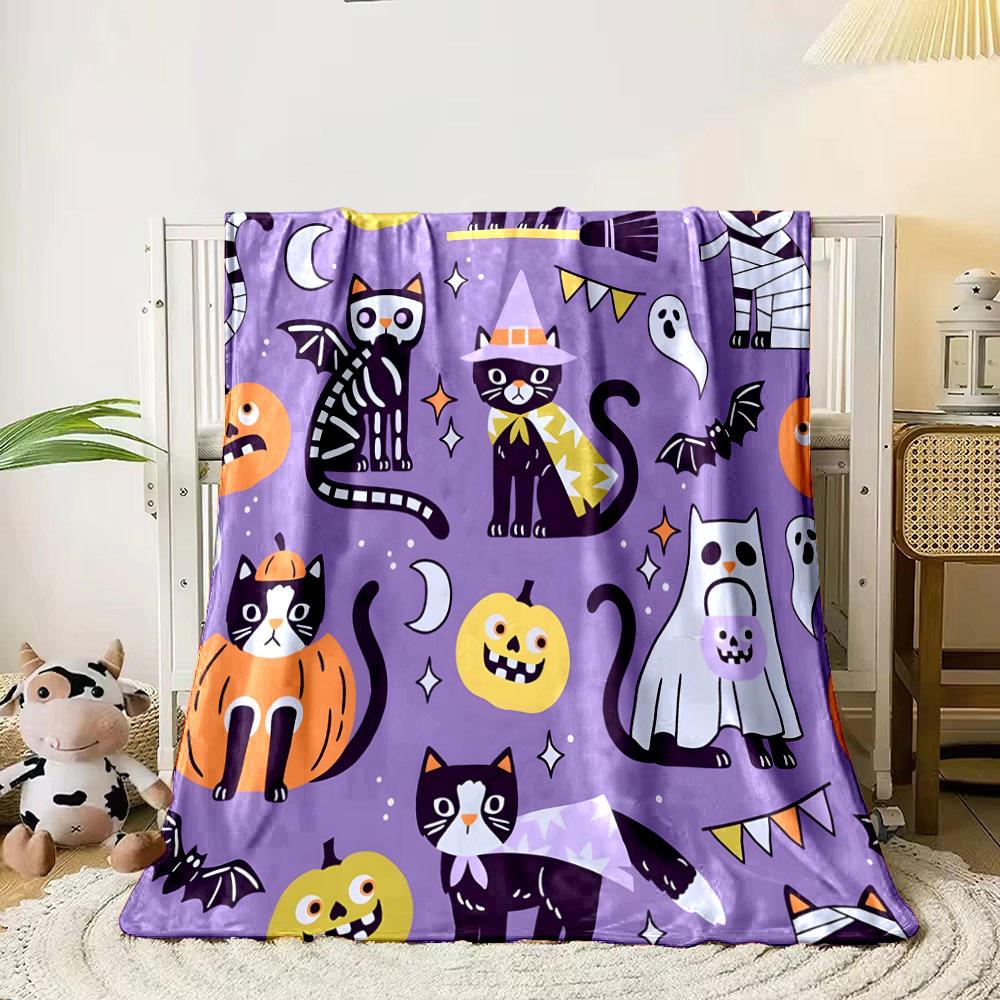 Halloween Cats and Pumpkins Pattern print blanket soft and cozy perfect for the living room bed sofa or a nap,gift