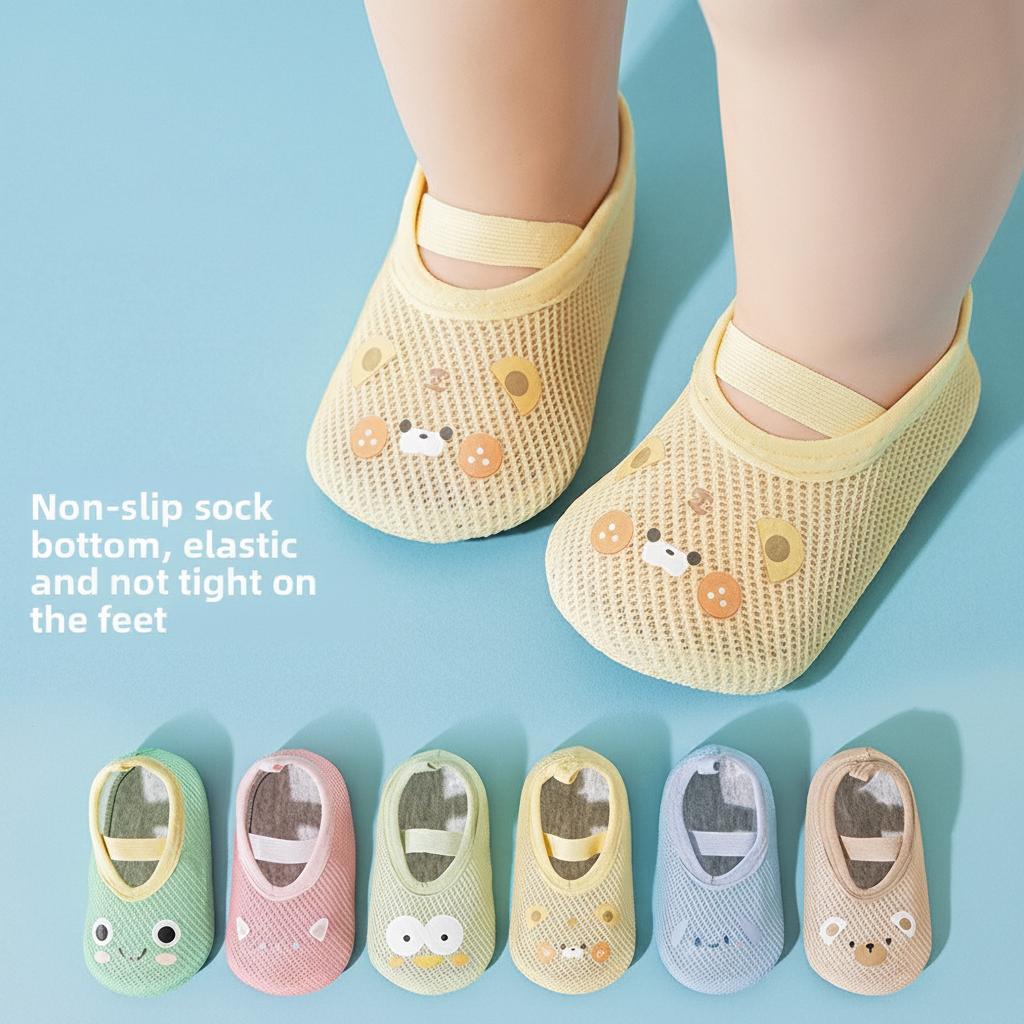 Children's Breathable Non-slip Summer Floor Socks for Baby & Toddler 1-3 Years Unisex Cute Cartoon Design Slip-On Closure