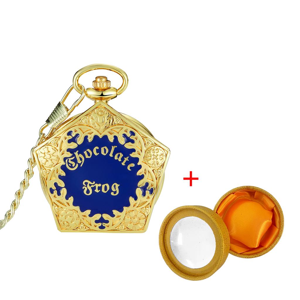 Personalized Fashion College Style Pentagonal Gold Blue Case Quartz Pendant Hanging Watch for Boys and Students Pocket Watch
