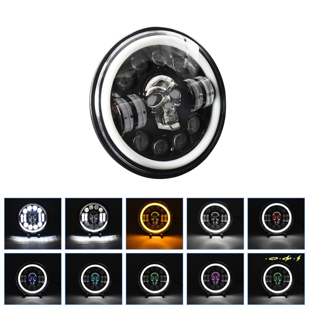 2st 7 tums rund LED-strålkastare skallmönster LED-strålkastare med höglågljus blinkers DRL och