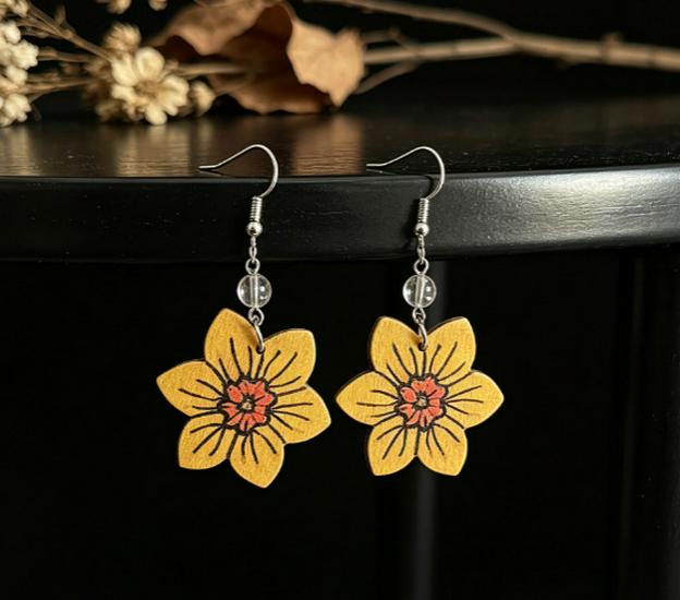 Fashionable European & American Wooden Floral Earrings - Versatile Face-Slimming Design, Hot Selling