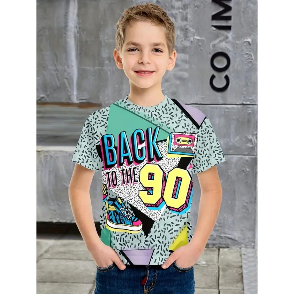 Ropa para Niños Camiseta Graffiti Calle Impresión 3D Hip Hop Tops Verano Fresco Camiseta Casual Vintage Años 80 90 Manga Corta Top