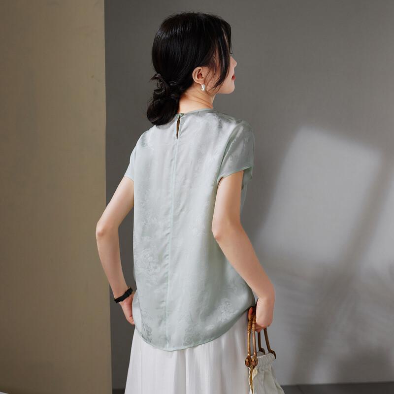 SOFSIL Women's Jacquard Silk Blend Short-Sleeve Blouse