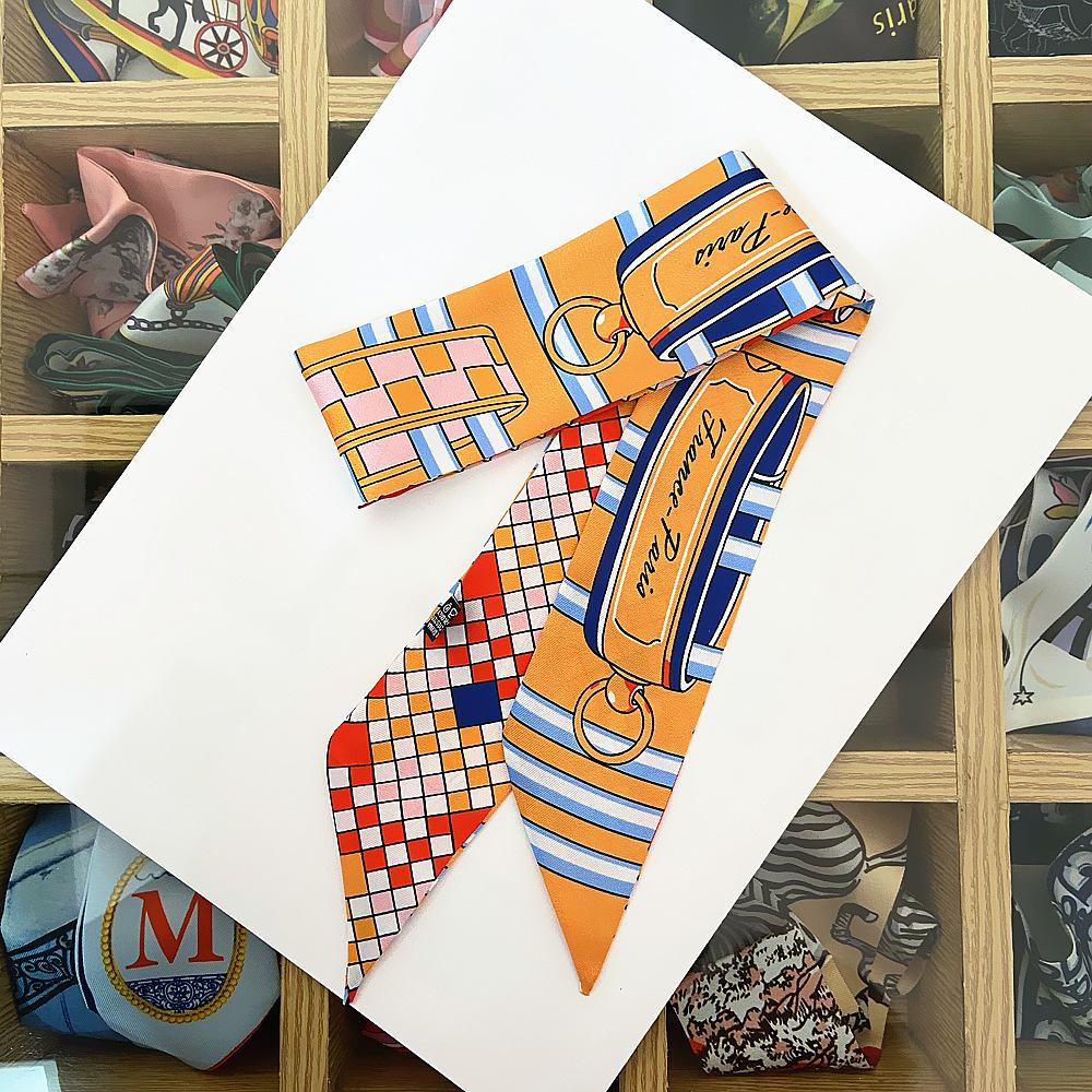 

Printed Silk Scarf for Women Summer Lightweight Neck Scarf Collar Bandana Bag Strap Decorative Present Gift Accessories 85x5cm