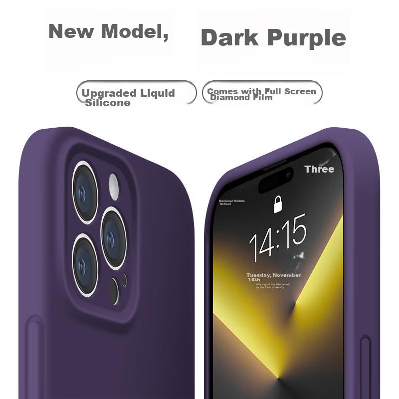 IPhone 14 Pro Case, IPhone 14 Pro Protective Cover, Full Lens Protection, Liquid Silicone, Ultra-Thin, Shockproof, Simple Soft, Dark Purple