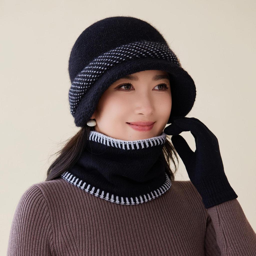 Middle-aged and Elderly Hat Women's Autumn and Winter Rabbit Fur Knitted Basin Hat Winter Hat