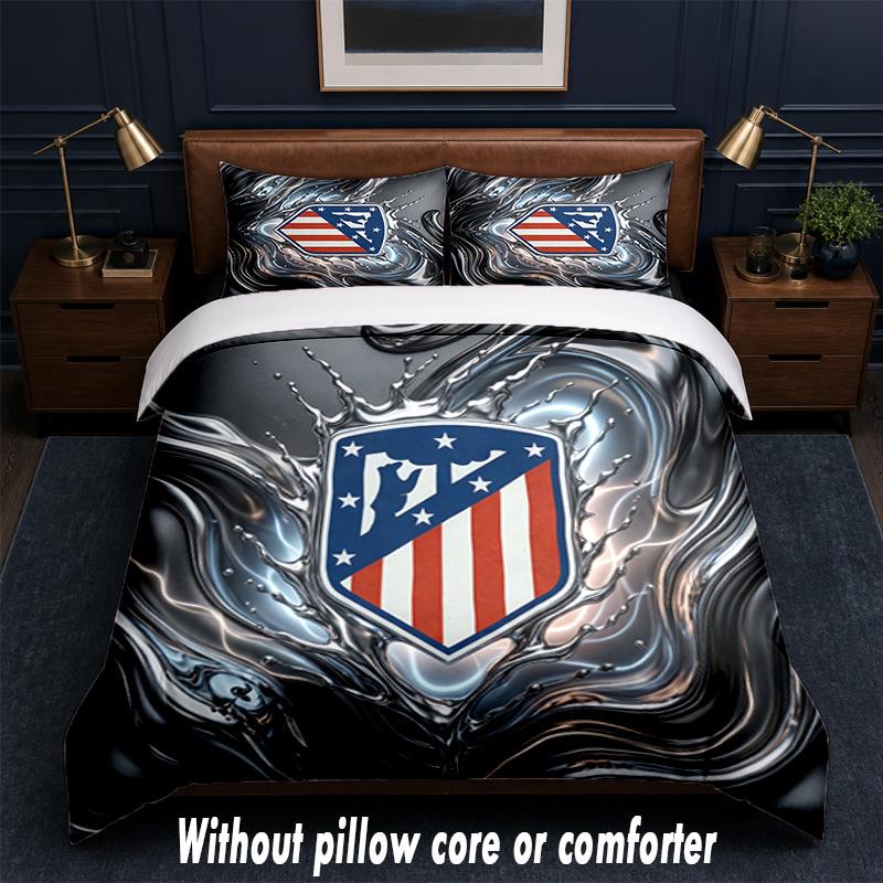 Set Biancheria da Letto Design Atletico Madrid 1 Copripiumino + 2 Federe Morbido Traspirante Biancheria da Letto per la Casa