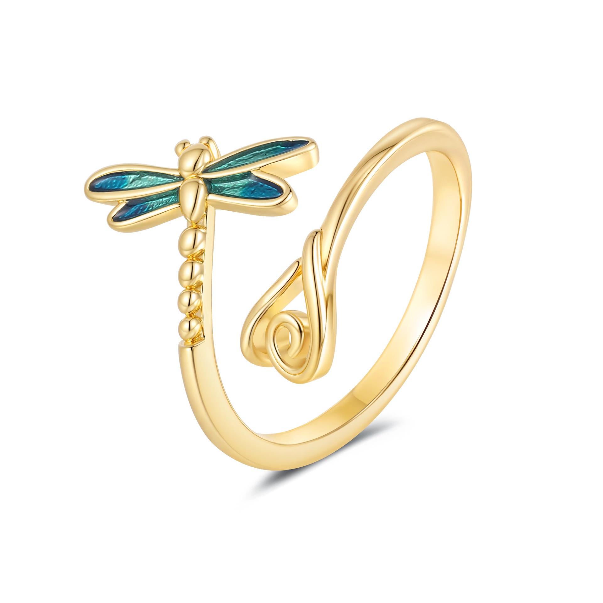 

2026 Blue Dragonfly Ring Female Exquisite Temperament Simple Fashion Open Ring Resizable