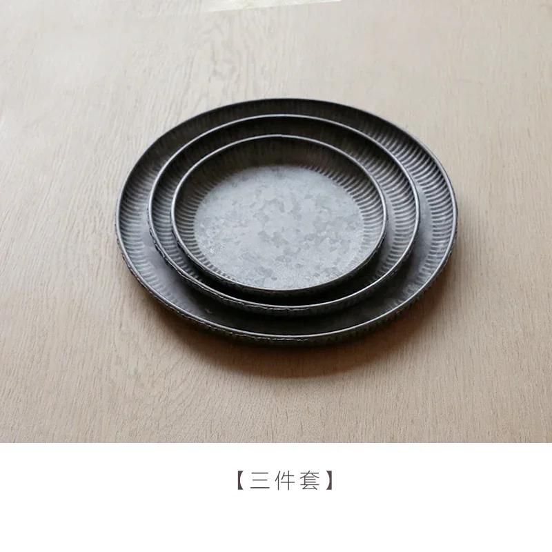 Metal Iron Art Serving Plate Home Furnishing Decorate Storage Tray Make Old Retro Style Delicious Food Dessert Photography Props