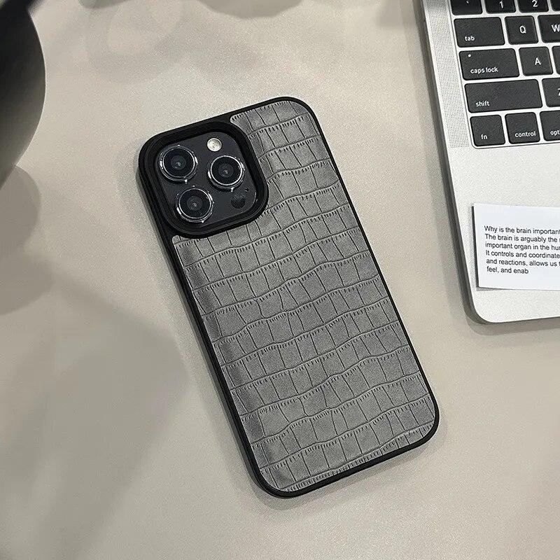Retro Crocodile Texture PU Leather Phone Case For iPhone 15 Plus 14 13 12 11 Pro Max Luxury Soft Shockproof Bumper Back Cover