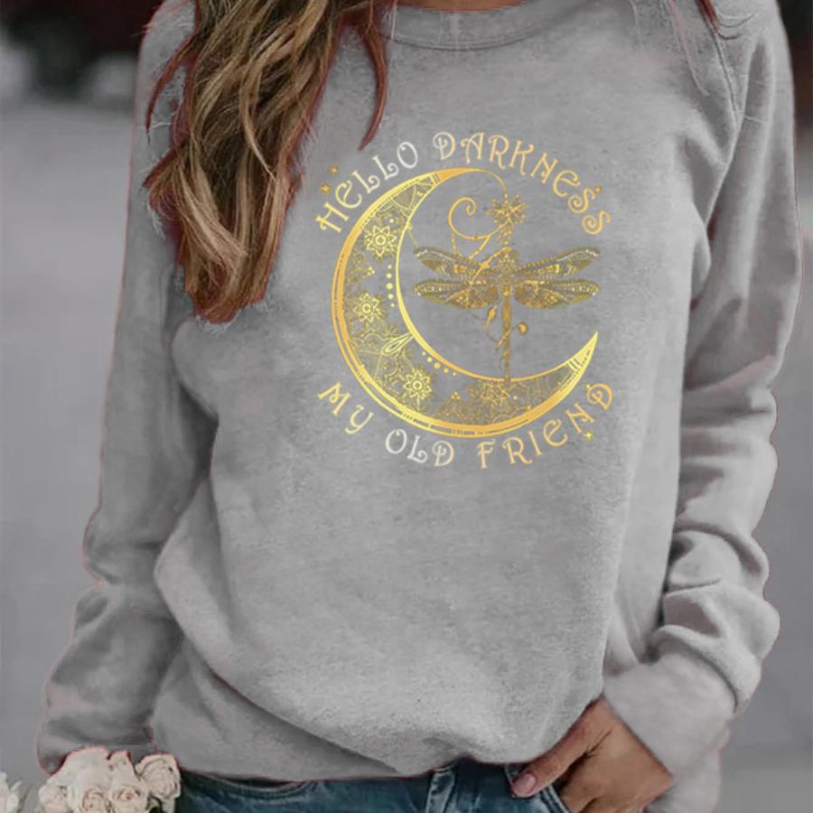 Libellenprint Herbst und Winter Neu Lockerer Kapuzenpullover mit Rundhalsausschnitt 6937