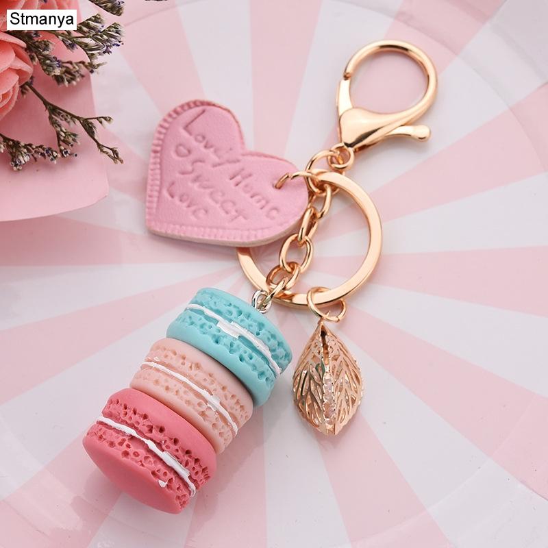 Neuer Kuchen Schlüsselanhänger Mode Auto Schlüsselanhänger Damen Tasche Anhänger Zubehör Frankreich Kuchen Macarons mit Eiffelturm Schlüsselanhänger Geschenk Schmuck