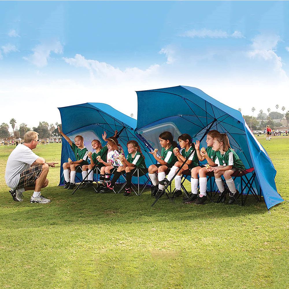 2.4m Dual-Use Outdoor Umbrella Tent with Mesh Window, Portable Beach & Fishing Shelter, Silver-Coated for Sun Protection
