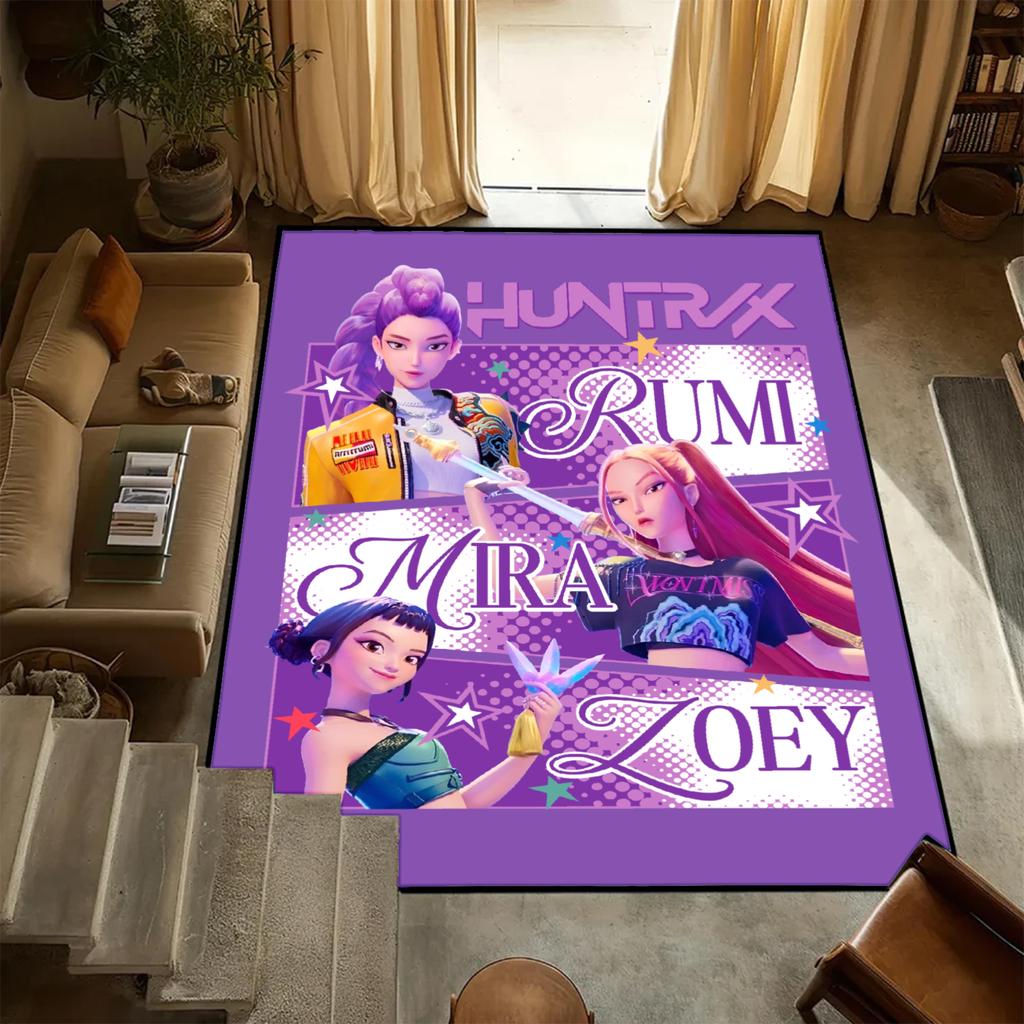D-Demon H-Hunters Carpet K-POP Flannel Rug Bedroom Decor Kid Nonslip Carpet Floor Mat Surface Comfortable Carpet Birthday Gift
