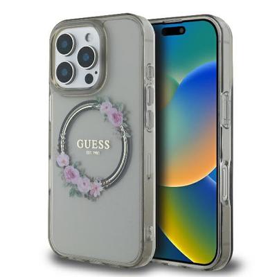 Guess GUHMP16LHFWFCK iPhone 16 Pro 6.3" Czarny/black Hardcase IML Flowers Wreath MagSafe