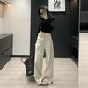 Women's High-Waisted Retro Apricot Wide-Leg Jeans with Loose Drape and Floor-Length Design