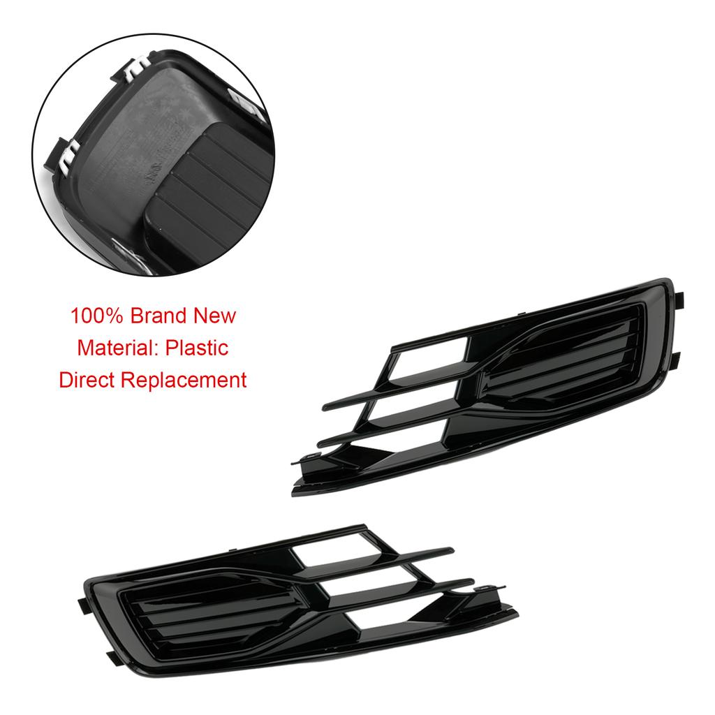 2PCS Front Bumper Foglight Cover Grill Grille Fit A6 C7 2014-2018 Black