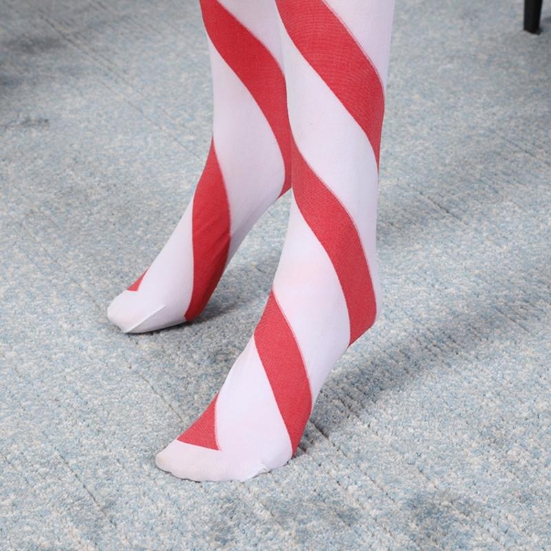 Women Red White Striped Over Knee Long Socks Cute Lovely Bowknot Thigh High Stockings for Christmas Party Costume