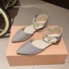 Fairy flat bottom pointed pearl sandals with one word sweet with skirt hollow bridesmaid bag heel with skirt single shoes