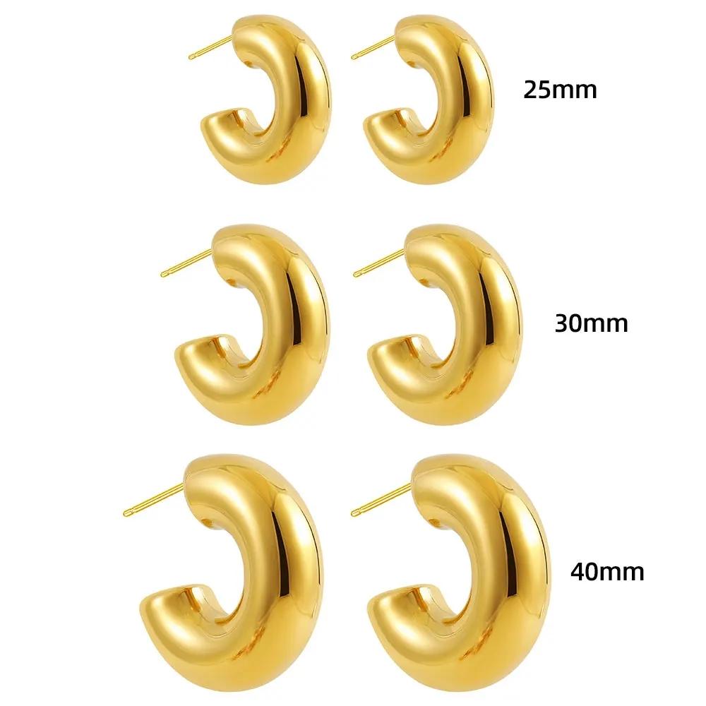 Klassische Glatte Runde Dicke Creolen für Damen Vergoldeter Edelstahl C-Form Dicke Kreisohrringe Modeschmuck