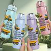 1PC Excavator Construction Vehicle Set 750ml Color Plastic Sports Water Bottle Leakproof Flip Straw Lid Suitable for Sports Office Home Use