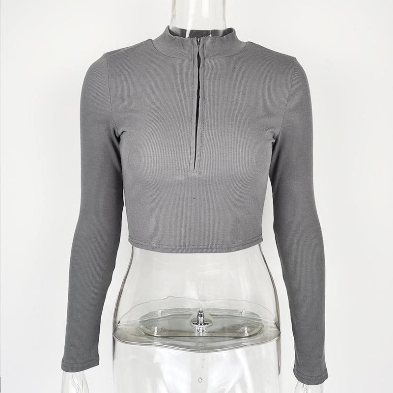 2025 Autumn Long-Sleeve Zipper Cropped Slimming Top