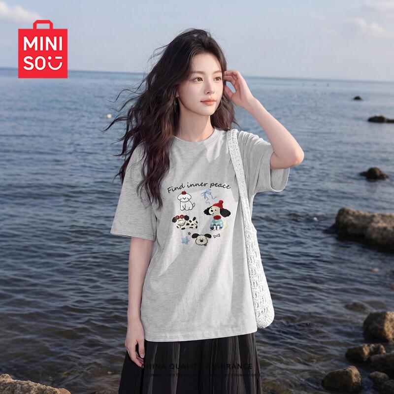 MINISO Women s Pure Cotton Loose Fit Short Sleeve T-Shirt XL хизер серый
