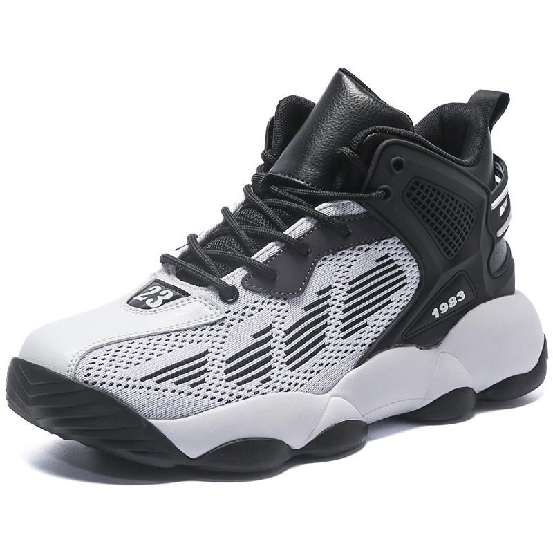 Mens High-Top Basketball Shoes Winter Breathable Flyknit Mesh Upper Slip-Resistant Lightweight Sport Sneakers