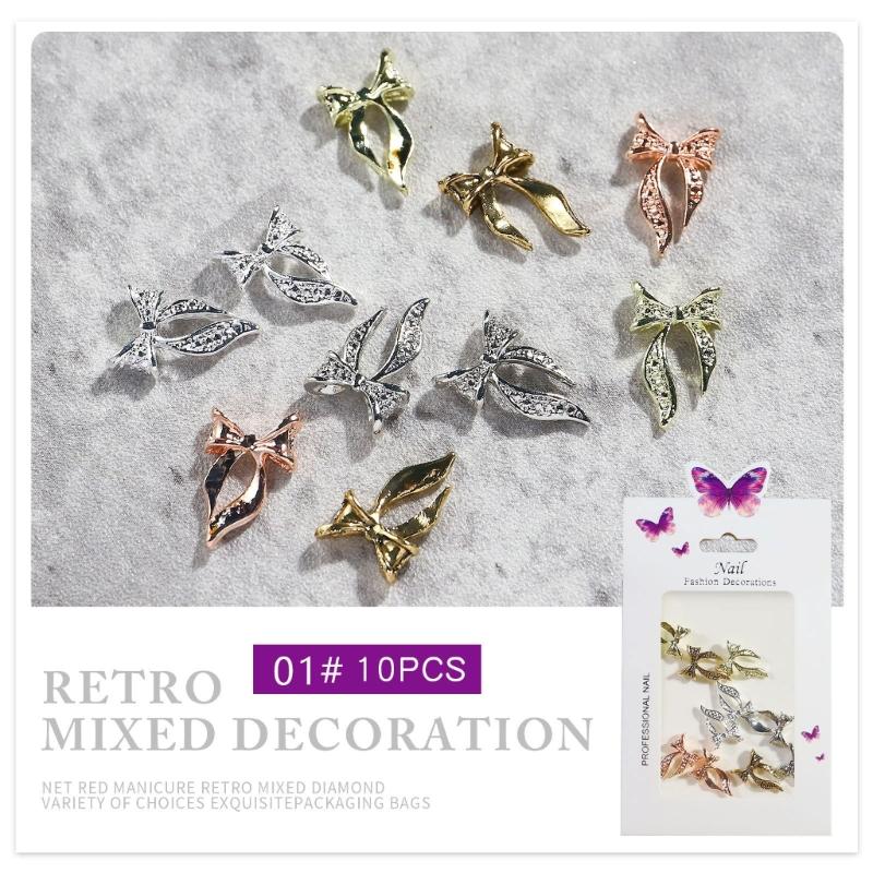 10Pcs 3D Nail Art Rhinestones Luxury Shiny Nail Diamonds Metal Nail Jewels Alloy Nail Decorations DIY Nail Art Crafts