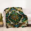 "Golden Mandala Artwork: Vibrant Green & Blue Decorative Pattern"Blanket Flannel Throw Blanket for Sofa, Bed, Travel, Camping, Office, Couch