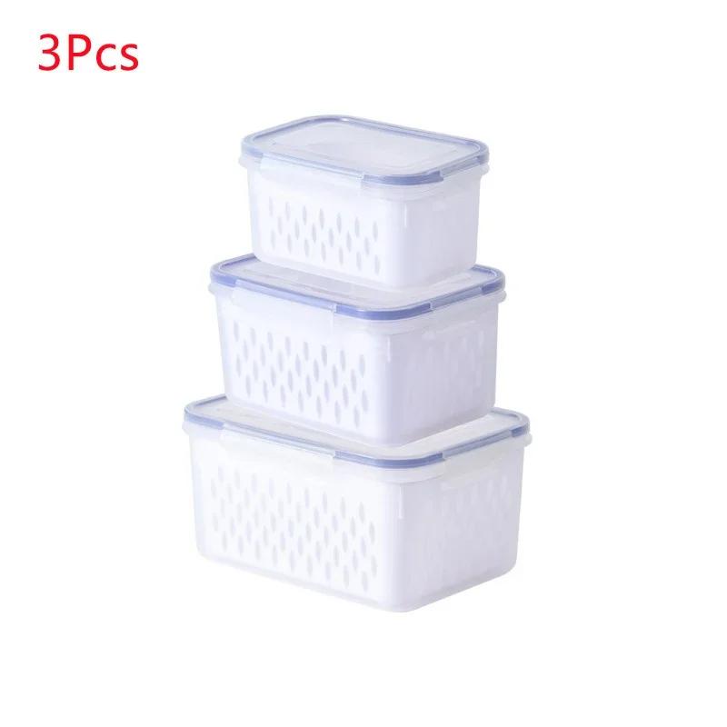 Refrigerator Preservation Storage Box Drain Basket Storage Containers Multifunctional Sealed Box Vegetable Fruit Food Organizer