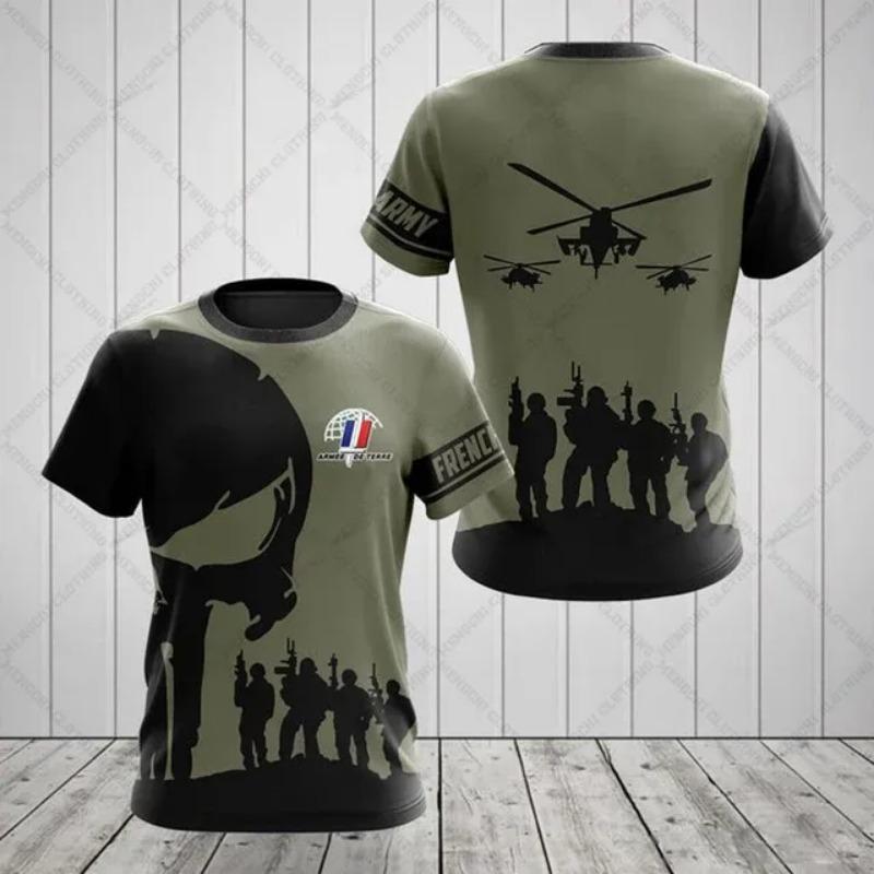 France Emblem Skull Graphic Custom Tees Summer Casual Streetwear Men's Fashion O-neck T-shirts Boys Oversized Short Sleeve Tops