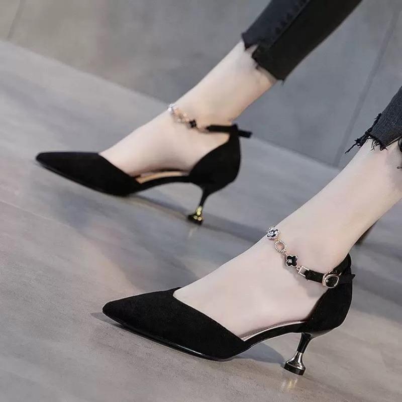 One-word Buckle High Heels Women's Spring and Summer New Pointed Thin Heels Versatile Bag Head Sandals Women