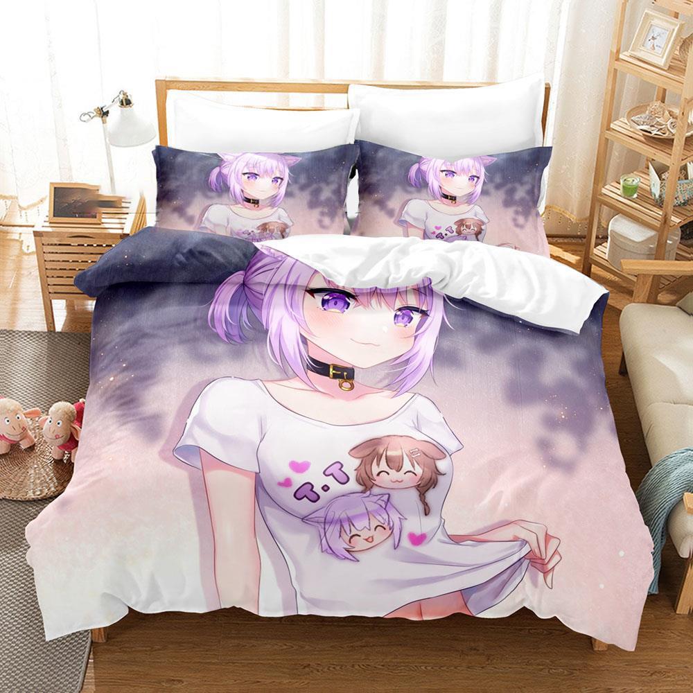 3D Print Anime Nekomata Okayu Bedding Set Boys Girls Twin Queen Size Duvet Cover Pillowcase Bed Kids Adult Fashion Home Textiles