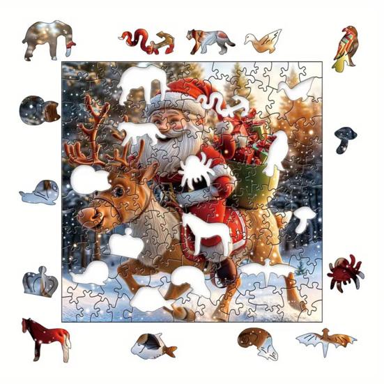 1 Set Puzzle din Lemn de Crăciun Vacanță de Iarnă Moș Crăciun Reni Sanie Puzzle Jucărie Educativă Decor pentru Casă