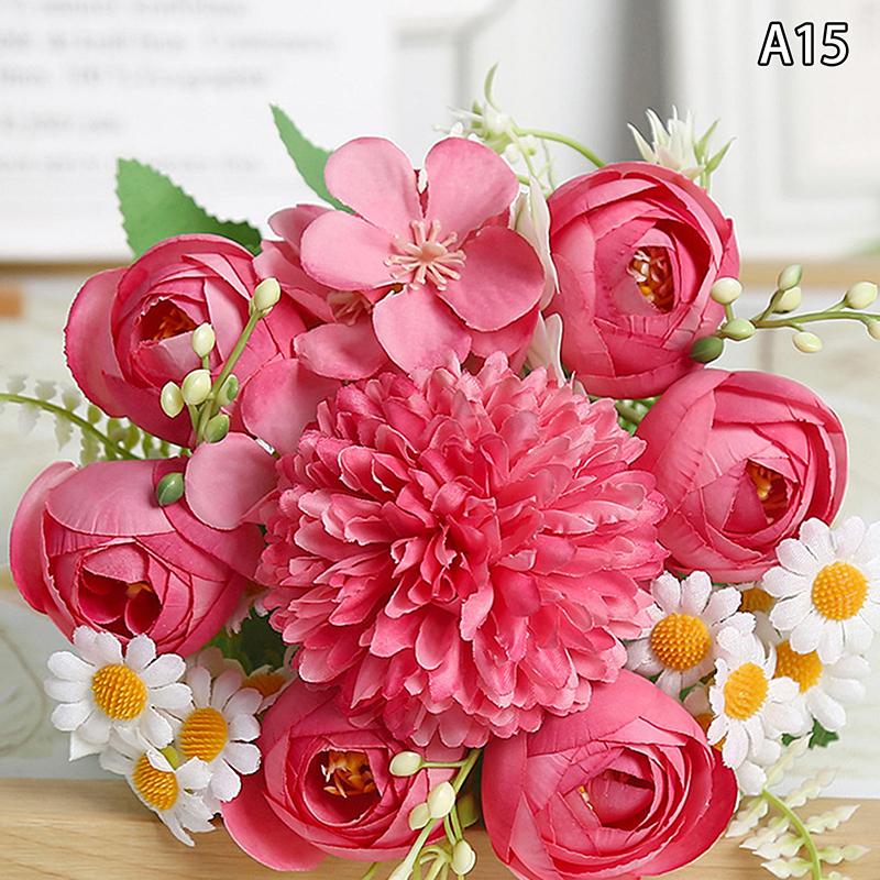 1Pc Artificial Flowers Wedding Home Bedroom Decoration Bridal Bouquet Garden Fake Silk Roses Hydrangeas Vase For Board Outdoors