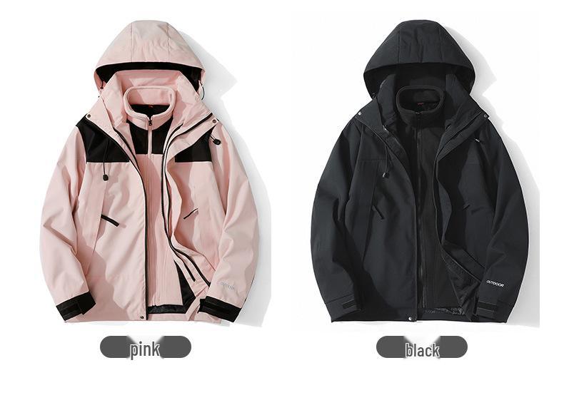 Unisex 3-in-1 Waterproof Windbreaker Jacket, Detachable Fleece-Lined Set, Thickened for Mountaineering, Couple Style