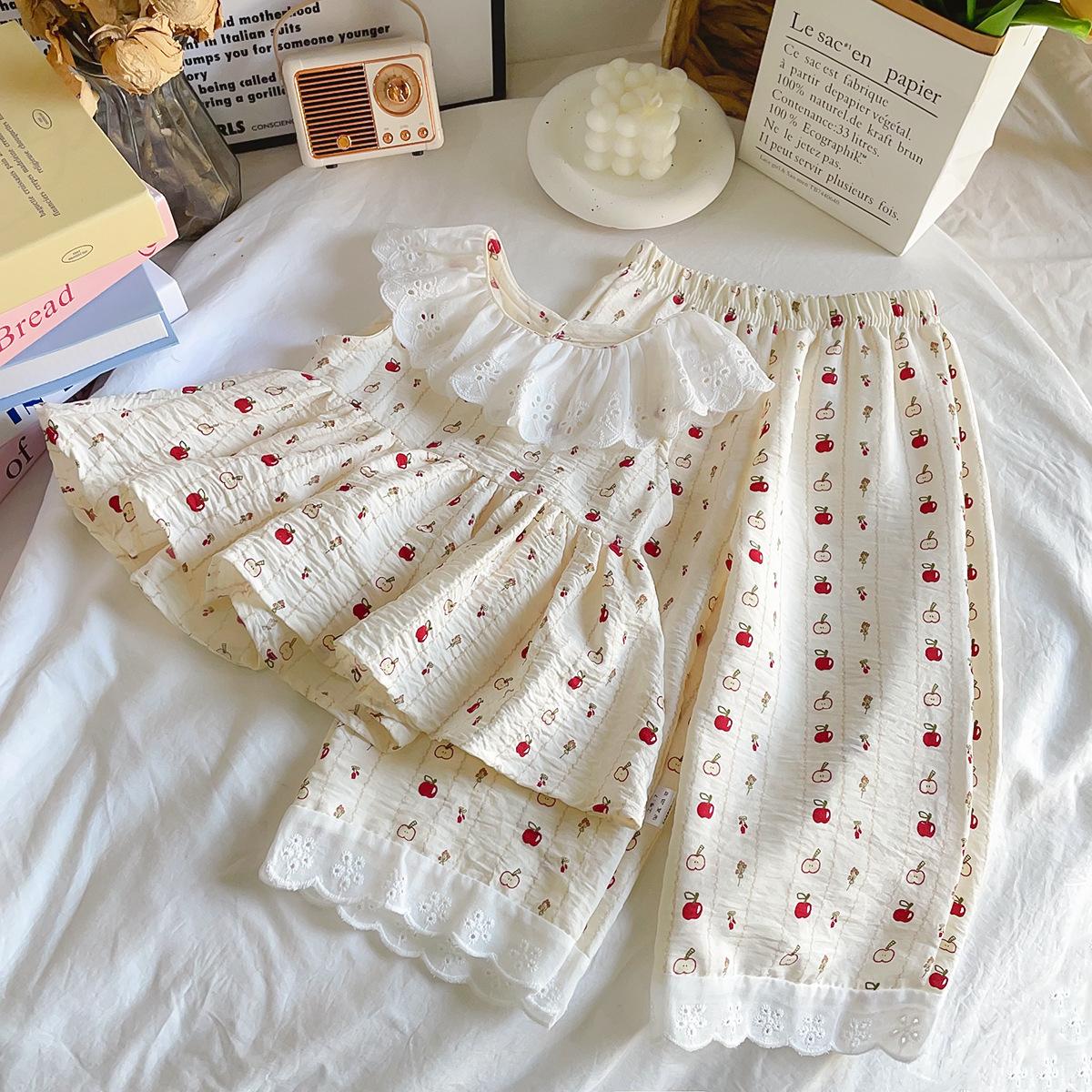 Summer Girls 2 Piece Outfit Ruffle Hem Top And Wide Leg Pants Set Cute Casual Clothing For Kids 80cm