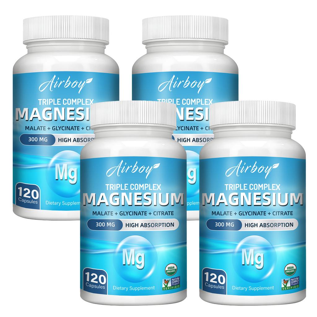 Airboy Triple Magnesium Complex 300mg Capsules 120 Count — Muscle Support, Bone Support, Daily Wellness