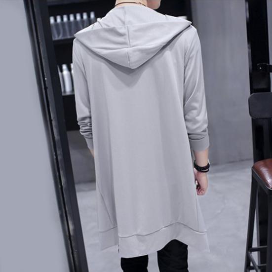 Men Trench Windbreaker Large Neckline Solid Color Slim Mid-length Draping Overcoat Outwear Cloak Streetwear