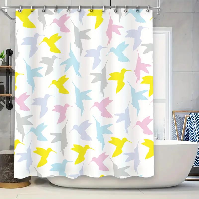 

Hummingbird Shower Curtain Pastel Colors Modern Bathroom Decor Polyester Fabric Waterproof Bath Mat Set With Hooks Available In W60H190(CM)-1 Pcs