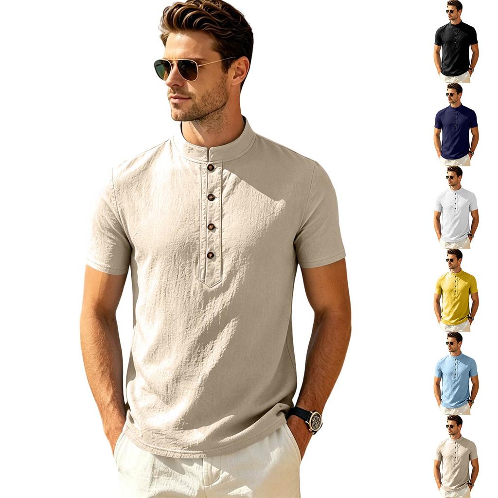 Men’s Summer Casual Loose Fit Button Up Polo Shirt with Short Sleeves Comfortable Lightweight Material Classic Design