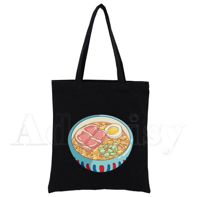 Ponyo Canvas Negru Geantă pentru cumpărături Geantă reutilizabilă din pânză de umăr Geantă de carte Cadou